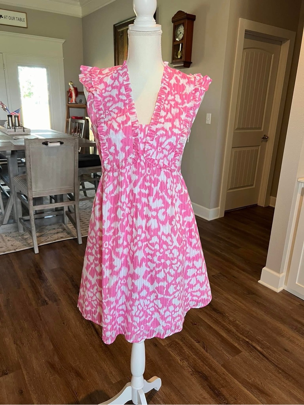 Banjanan Pink Printed Ruffle V-Neck Mini Dress